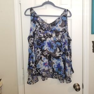 Blue Floral Chiffon Top